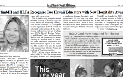 ClimbHI and HLTA Recognize Two Hawaii Educators with New Hospitality Award